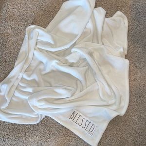 Rae Dunn Plush Throw with Patched Blessed White Black